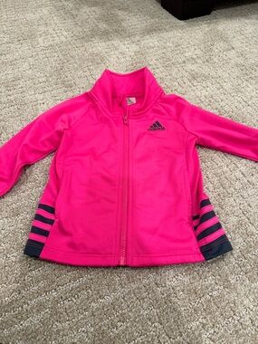 adidas Hot Pink Girls' Zip Track Jacket with Navy Stripe Detail